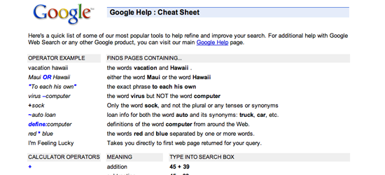 Google Cheat Sheet