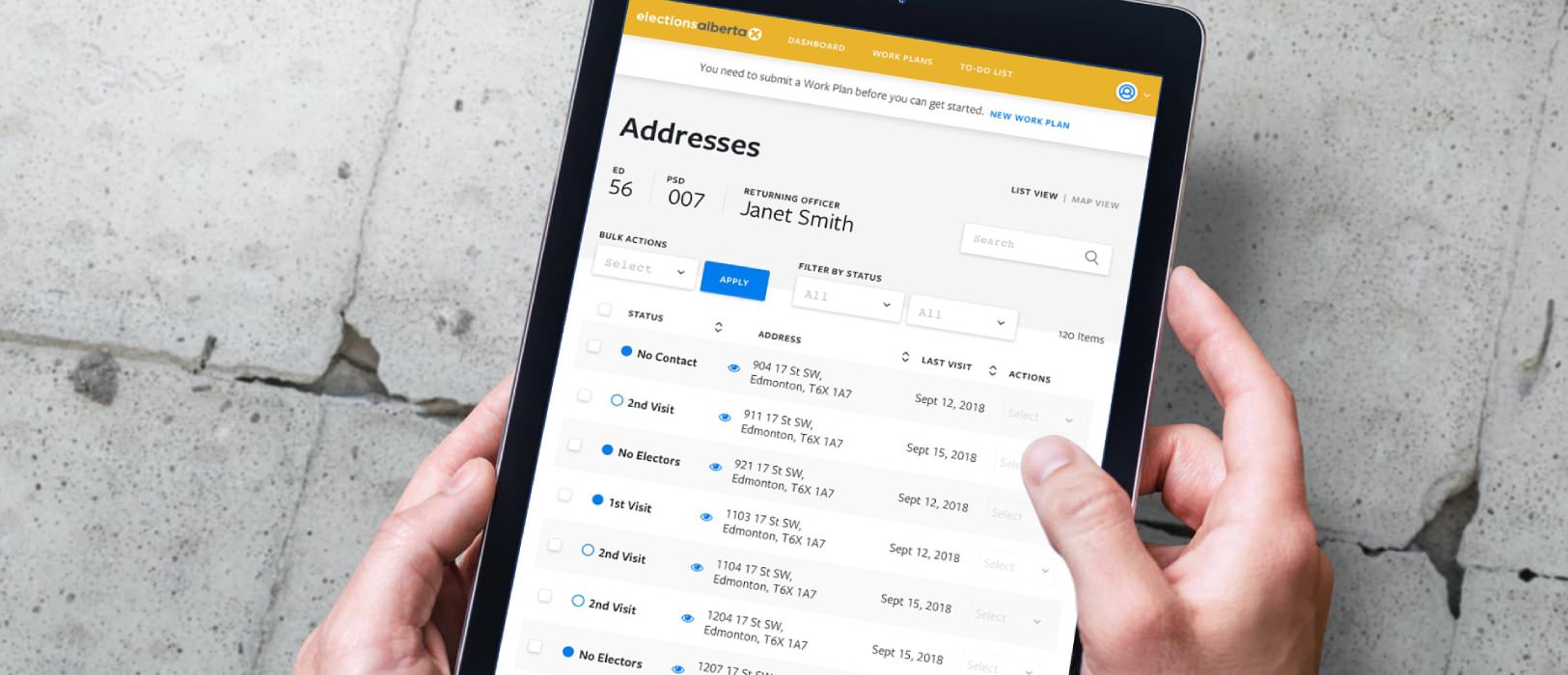 web app example on tablet