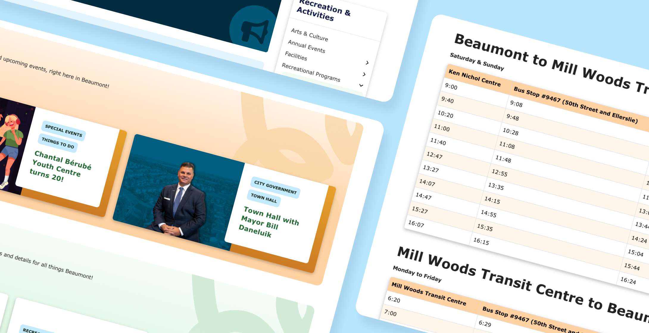 An image that showcases the new event management in the City website. You can also look up transit times and other relevant information for residents.